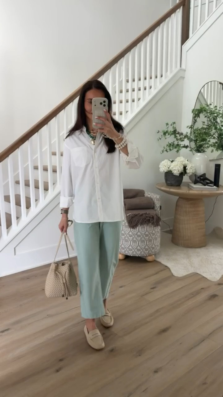 this is the kind of outfit that just works every time. crisp white button down, soft spring pants, and easy loafers… polished but still so comfortable. one of those looks you can wear anywhere and feel put together instantly

spring outfit, workwear style, casual chic, everyday outfit, neutral style, capsule wardrobe, polished look, effortless style, annabrstyle 

#LTKSeasonal #LTKOver40 #LTKootd