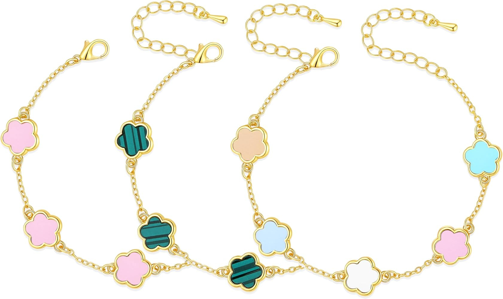 Clover Bracelets for Women Set of 3 Gold Tone Adjustable Four Leaf Lucky Charms Bracelets in Whit... | Amazon (US)