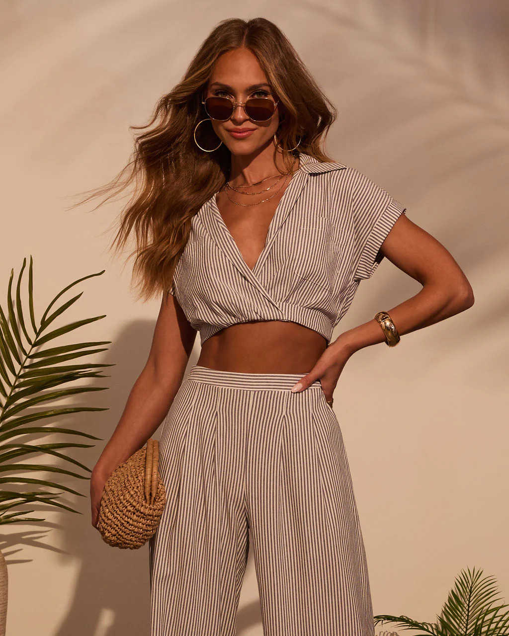 Weekend Trip Pinstripe Crop Top | VICI