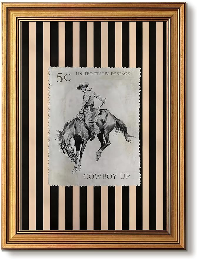 Vintage Gold Framed Western Wall Art, Southwest Cowboy Pictures Wall Decor, Western Rodeo Stamp C... | Amazon (US)