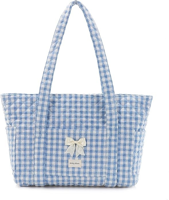 Molly Moon Tote Bag for Women, Quilted Gingham Tote Bag with Zipper, Quilted Cotton Shoulder Bag ... | Amazon (US)