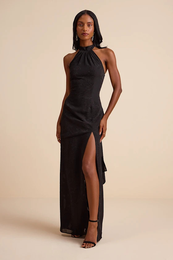 Mikani Black Burnout Halter Maxi Dress | Lulus