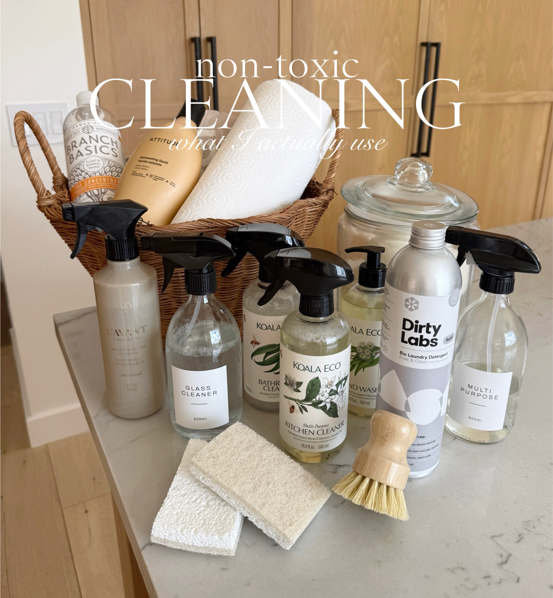 🧼Spring cleaning has me sharing the exact non-toxic products I actually use in our home (the ones that really work without the harsh chemicals or fake fragrances). Here’s what’s currently in my cleaning basket👇🏻

▪️Kitchen: Branch Basics all-purpose spray (unscented) OR Koala Eco & L’AVANT (scented)
▪️Laundry: Dirty Labs detergent + wool dryer balls 
▪️Bathroom: Branch Basics showers and toilets
▪️Natural tools: coconut sponges, natural scrubbers, cotton towels & non-toxic paper towels
▪️Dishes: Attitude lemon soap (EWG verified)
▪️Windows & floors: White vinegar + water mix (cheap and powerful)

Full list & links + why I chose each one is up on the blog! Comment “CLEAN” to get the details sent to your DMs🫧

Save this for your next cleaning day ✨

#NonToxicCleaning #LowToxHome #CleanLiving #SBKLiving 

#LTKSeasonal #LTKHome #LTKselfcare