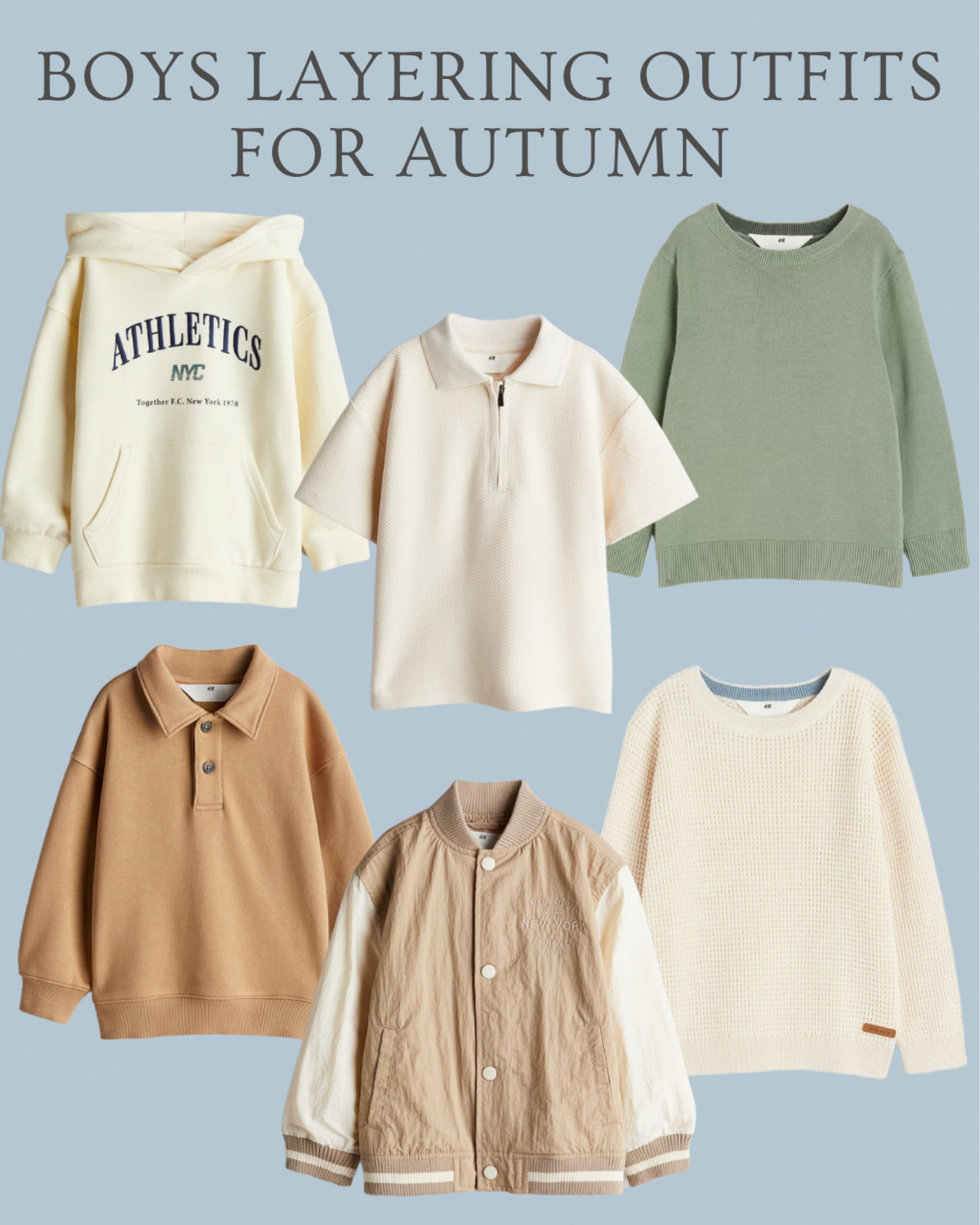 Boy’s layering for autumn or fall
.
Bomber jacket - knitted sweater jumper - rugby shirt - hoodie - neutral boys clothes - neutral autumn outfit ideas - h and m boys - h&m kids 

#LTKBacktoSchool #LTKKids #LTKFindsUnder50