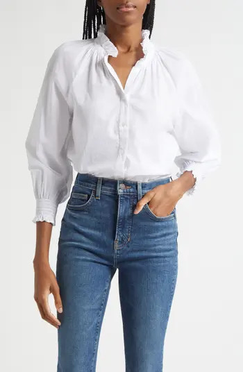 Veronica Beard Calisto Ruffle Collar Cotton Button-Up Shirt | Nordstromrack | Nordstrom Rack