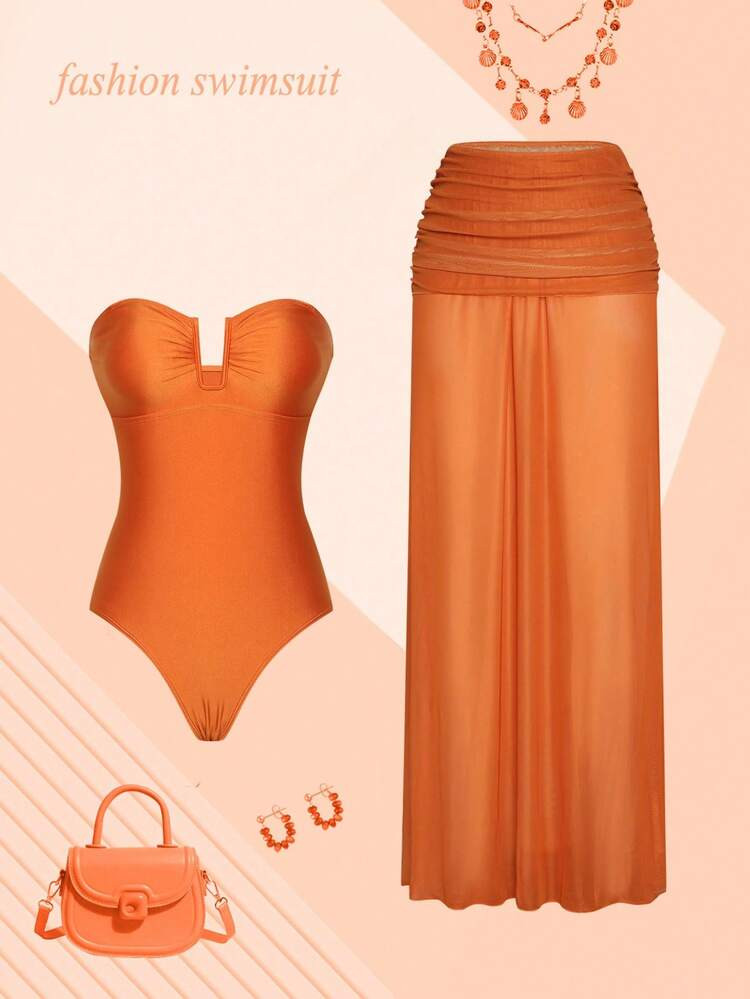 Conjunto baño naranja | SHEIN