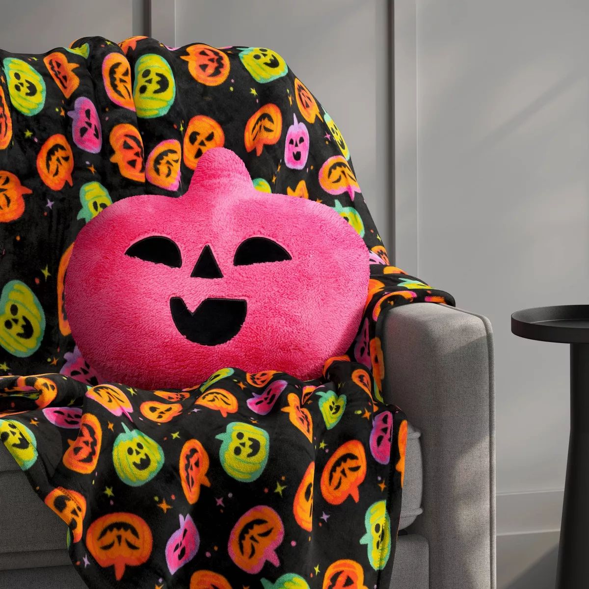 Pumpkin Shaped Faux Shearling Halloween Throw Pillow Pink - Hyde & EEK! Boutique™: Indoor Oval ... | Target