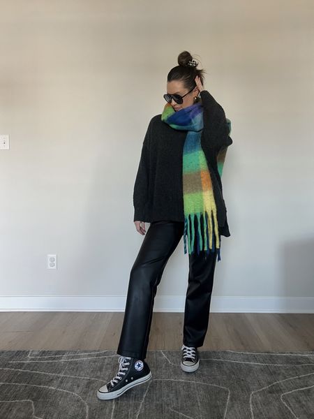 Colorful scarf spring transition outfit 