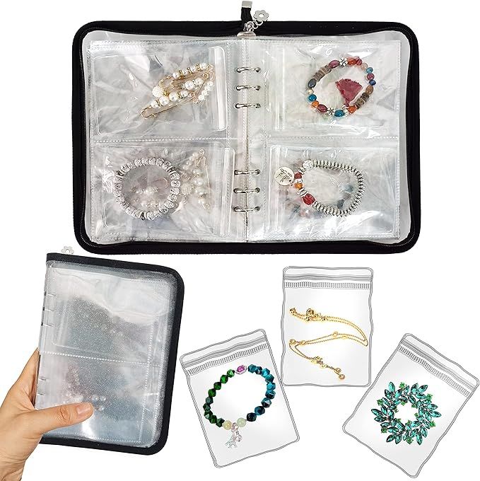 LingLingo Transparent Jewelry Storage Book with Pockets Earring Organizer Travel Portable Zipper ... | Amazon (US)