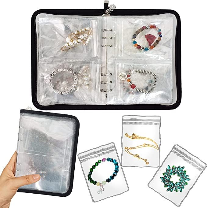 LingLingo Transparent Jewelry Storage Book with Pockets Earring Organizer Travel Portable Zipper ... | Amazon (US)