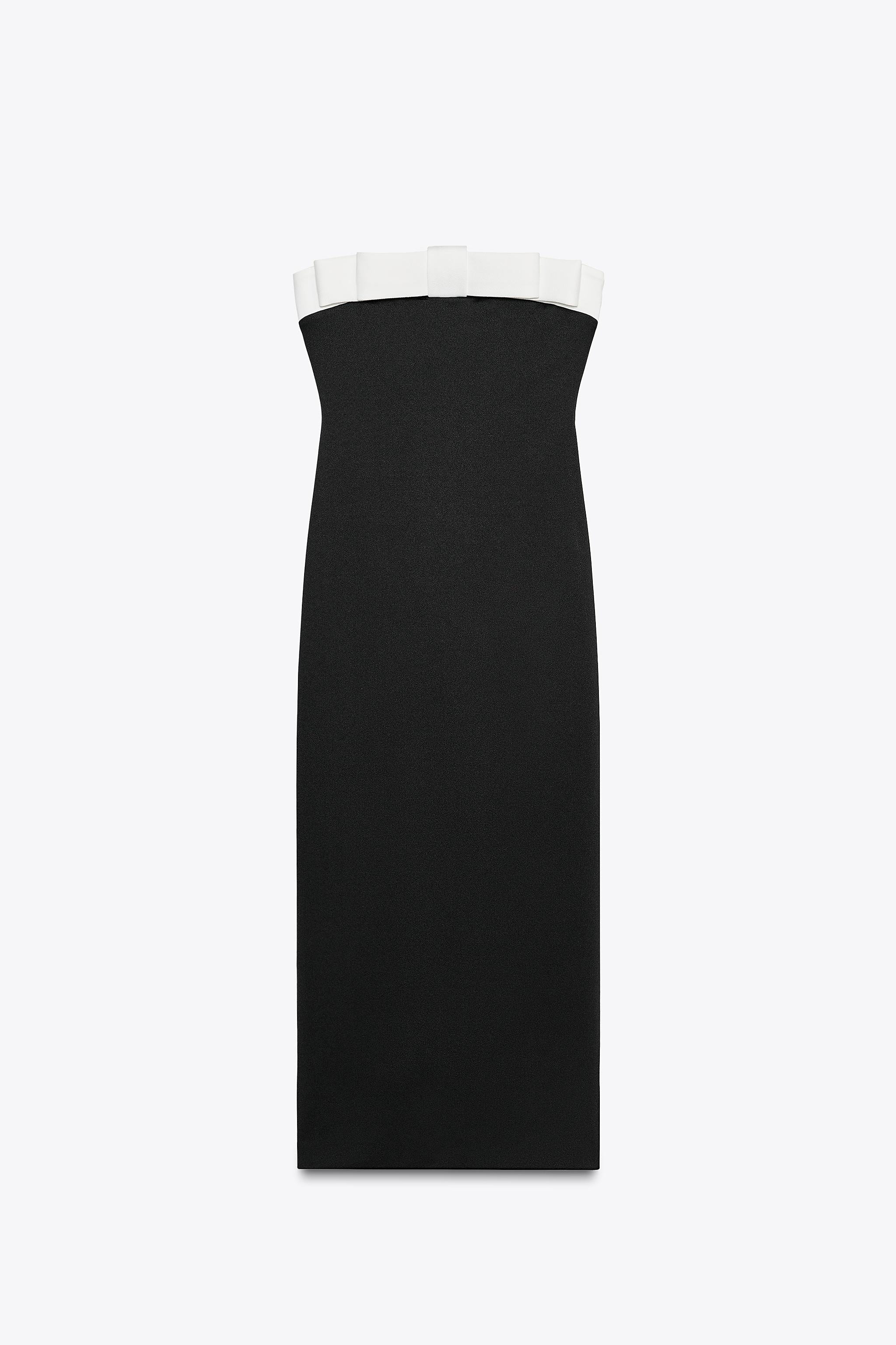 Vestito a fascia con spalle scoperte. Dettaglio di applicazione in tessuto a contrasto con fiocco... | Zara IT