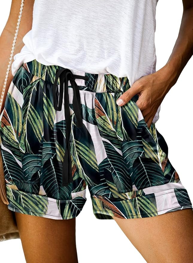 QACOHU 2023 Womens Summer Shorts Casual Comfy Drawstring Elastic Waist Shorts with Pockets | Amazon (US)