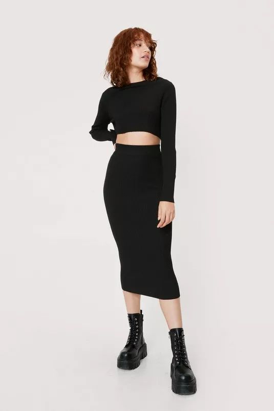 Knitted Crop Top and Midi Skirt Set | Nasty Gal (US)