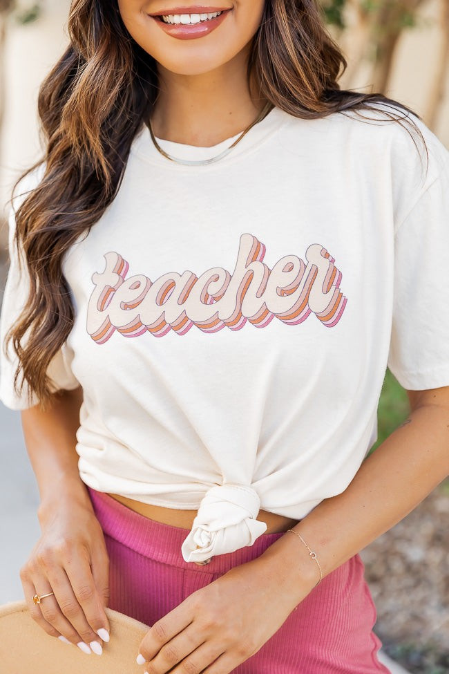 Teacher Retro Ivory Graphic Tee | Pink Lily
