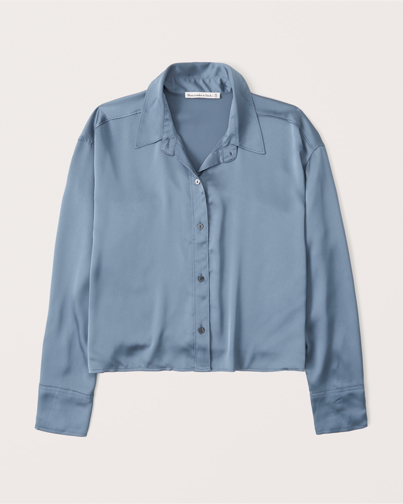 Women's 90s Cropped Satin Shirt | Women's Tops | Abercrombie.com | Abercrombie & Fitch (US)
