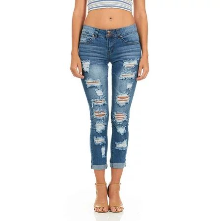 Cover Girl Denim Ripped Jeans for Women Juniors Distressed Slim Fit Skinny Jeans Size 11\12 Electric | Walmart (US)