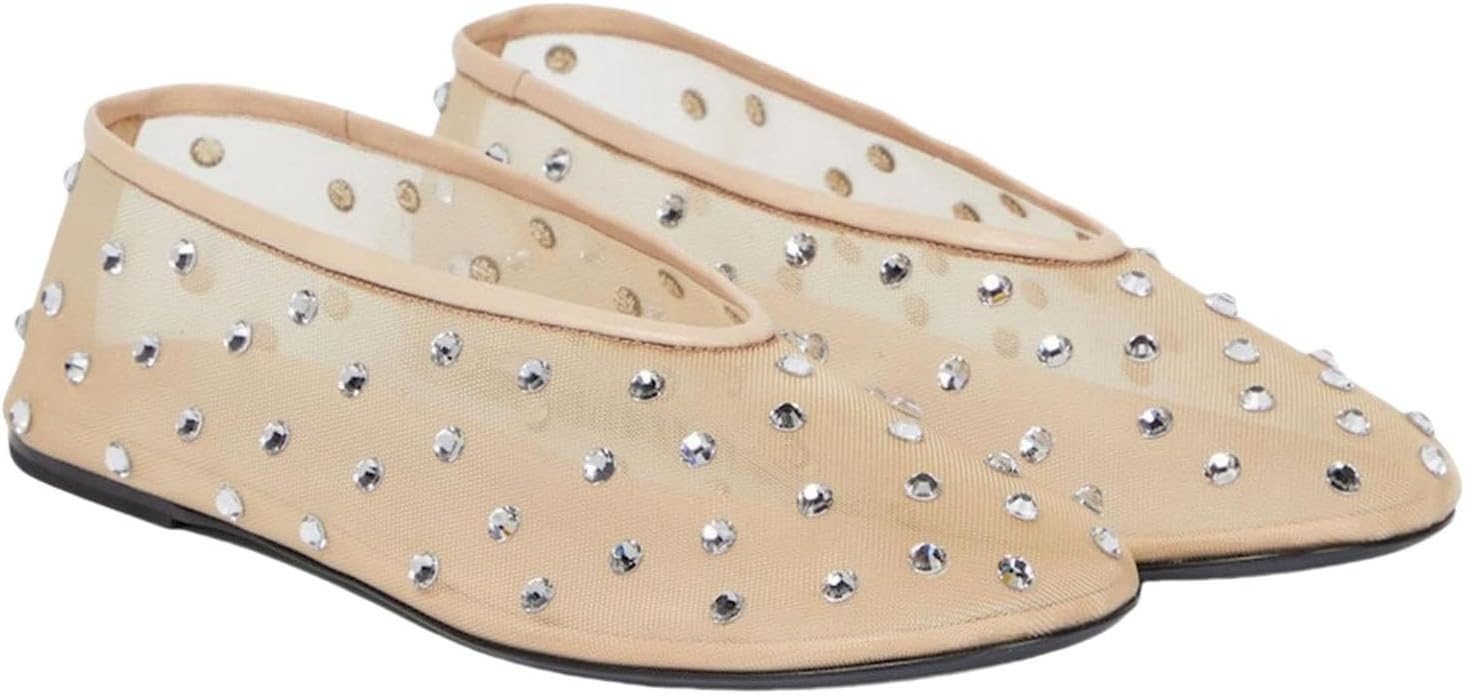 MICIFA Crystal Mesh Ballet Flats for Women Rhinestone Flat Shoes Round Toe Sparkly Ballerina Shoe... | Amazon (US)