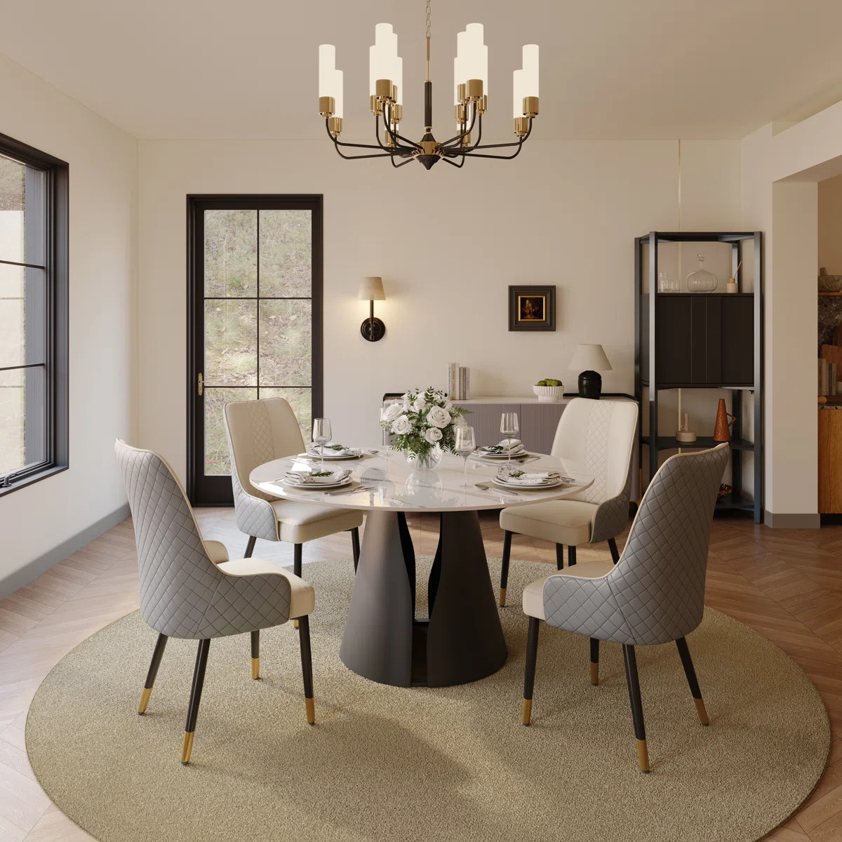 Vera 5/7 Pieces Modern Dining Room Sets, Pre-Assembly Round Dining Table Sets, Glossy Sintered St... | Wayfair North America