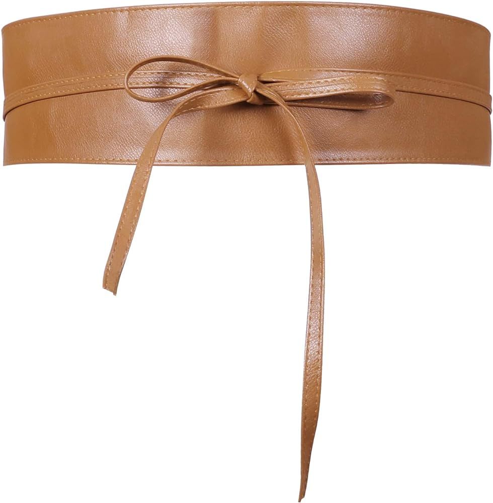 JASGOOD Women Faux Leather Obi Belt, Wide Wrap Retro Waist Belt for Dress | Amazon (US)