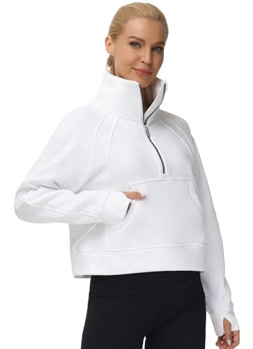 THE GYM PEOPLE Womens' Half Zip Pullover Fleece Stand Collar Crop Sweatshirt with Pockets Thumb Hole | Amazon (US)