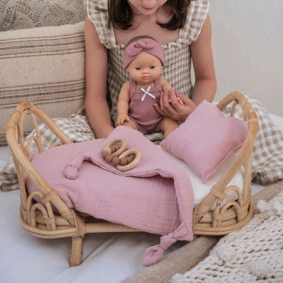 Millie Rattan Doll Bed & Mattress  Custom Cotton Muslin - Etsy | Etsy (US)