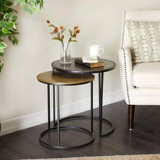 Litton Lane Black 21 in. Round Metal Industrial Coffee Table (Set of 2) 040045 - The Home Depot | The Home Depot