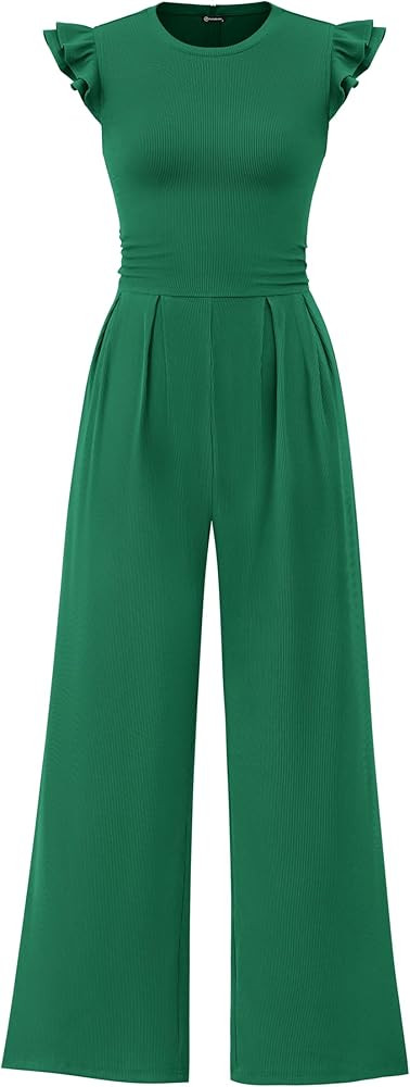 PRETTYGARDEN Summer Jumpsuits for Women Dressy 2026 Fashion Ruffle Cap Sleeve Romper Crew Neck Ri... | Amazon (US)