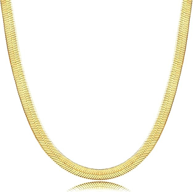 DEARMAY 14K Gold Plated Necklaces for Women, Dainty Gold Herringbone Choker Necklace Thin Layered... | Amazon (US)