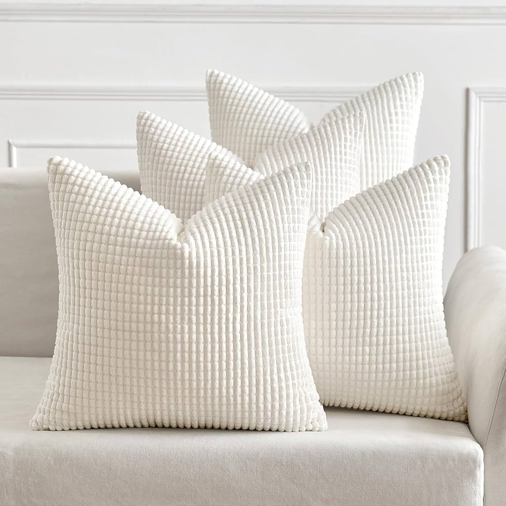 MIULEE Boho Farmhouse Throw Pillow Covers 18x18 Inch Set of 4 Soft Neutral Pillow Covers Cream Wh... | Amazon (US)