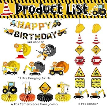 Construction Birthday Party Supplies Construction Happy Birthday Banner Truck Theme Hanging Swirl... | Amazon (US)