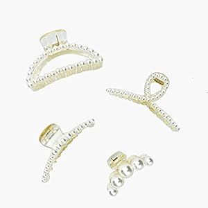 Hpsmle 4 Pack Pearl Hair Clips Large Hair Claw Clips Plastic Nonslip Hair Clips Strong Hold Hair ... | Amazon (US)