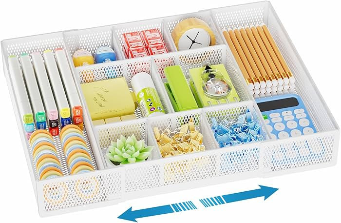 Marbrasse Expandable Desk Drawer Organizer, Mesh Drawer Organizer Tray with 10 Adjustable Compart... | Amazon (US)