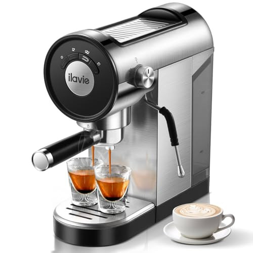 ILAVIE Espresso Coffee Machine,Espresso Machine with Milk Frother Steam Wand,Mini 20Bar Auto Espresso Maker Silver,Espresso Maker for home use,Cappuccino Latte Machine with Removable Water Tank | Amazon (US)