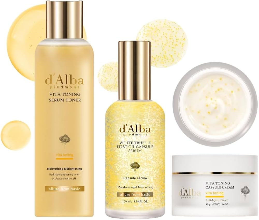 d'alba Piedmont Vita Toning Serum Toner + White Truffle Oil Capsule Serum + Vita Toning Capsule C... | Amazon (US)