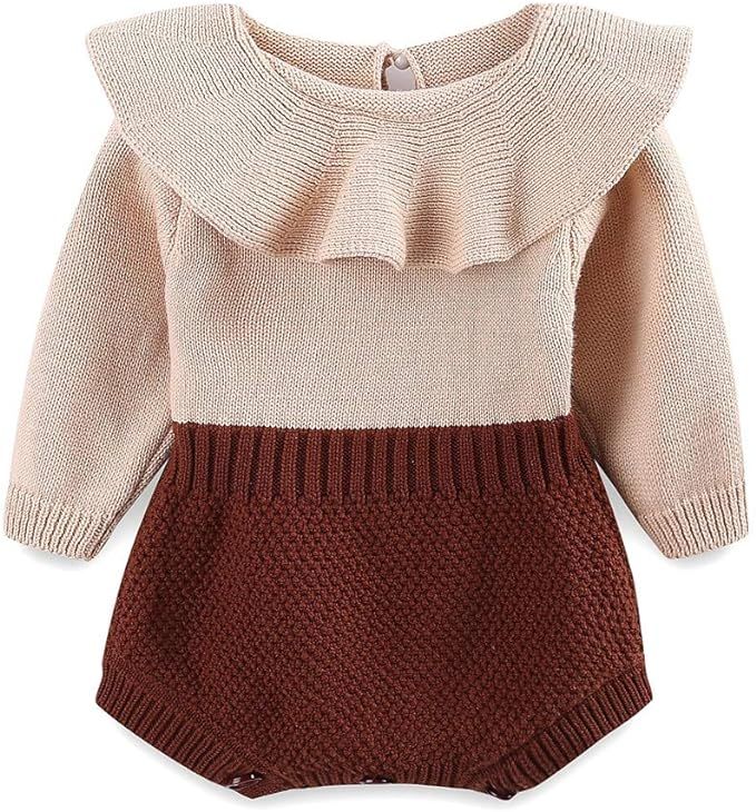 LittleSpring Baby Girls Knit Romper Long Sleeve Sweet Ruffle Bodysuit | Amazon (US)