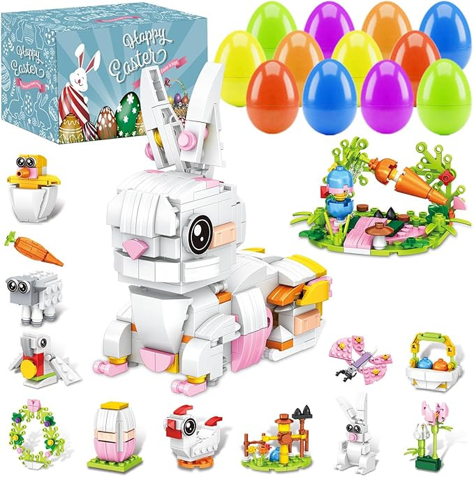 12 PCS Prefilled Easter Eggs with Bunny Building Toys, Easter Basket Stuffers Gifts for 3-8 Year ... | Amazon (US)