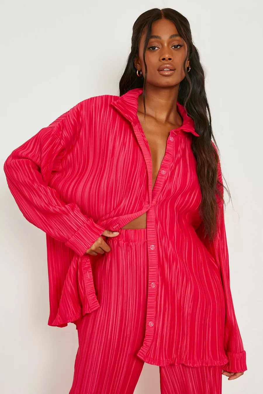 Matte Plisse Baggy Blouse | Boohoo.com (NL)