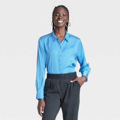 Women's Long Sleeve Oversized Satin Button-Down Shirt - A New Day™ | Target