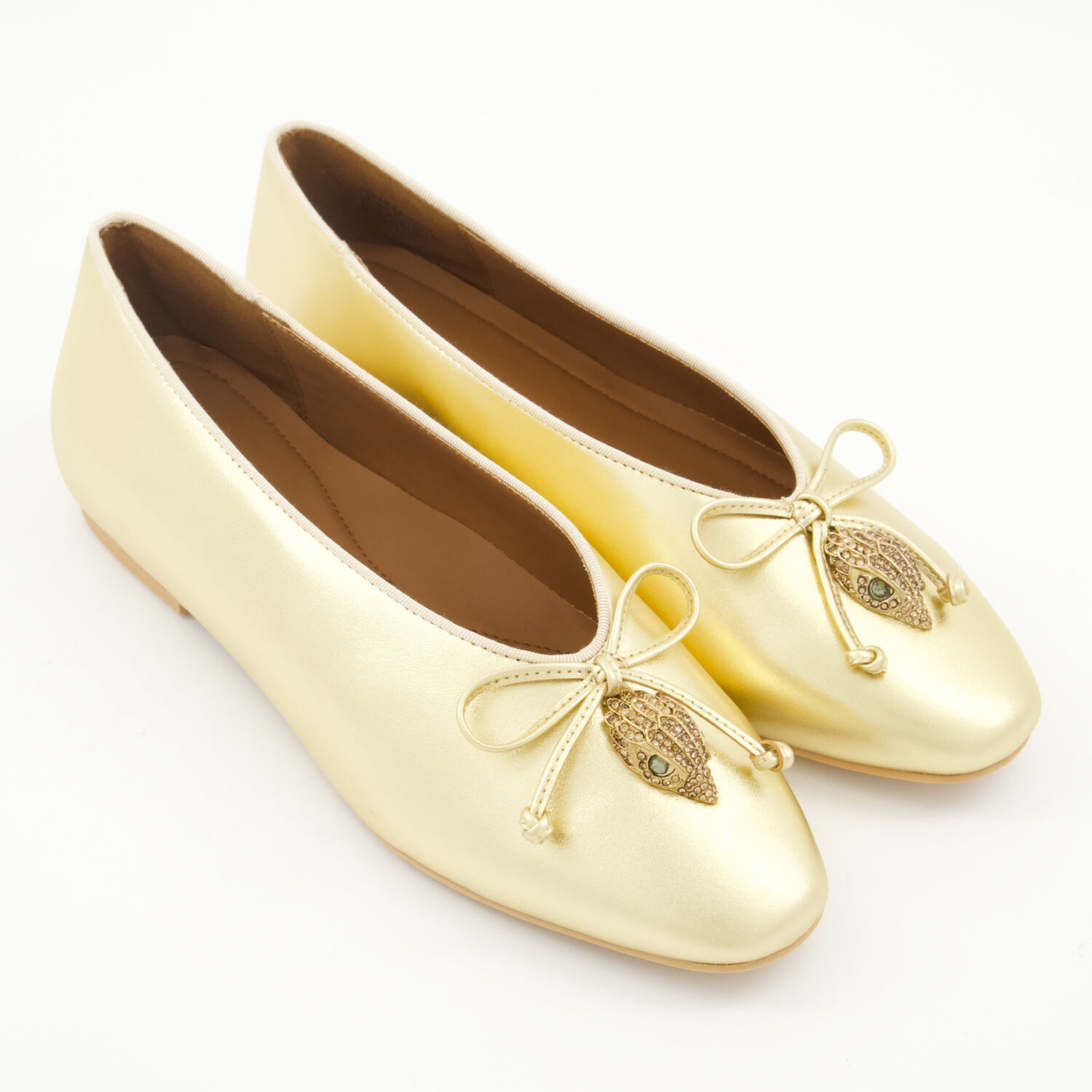 Gold Leather Sloane Style Ballerina Flats | TK Maxx