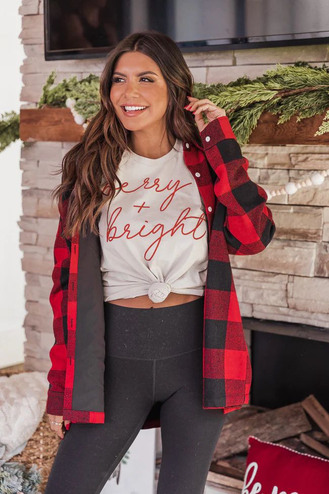 Merry & Bright Script Tan Graphic Tee | The Pink Lily Boutique
