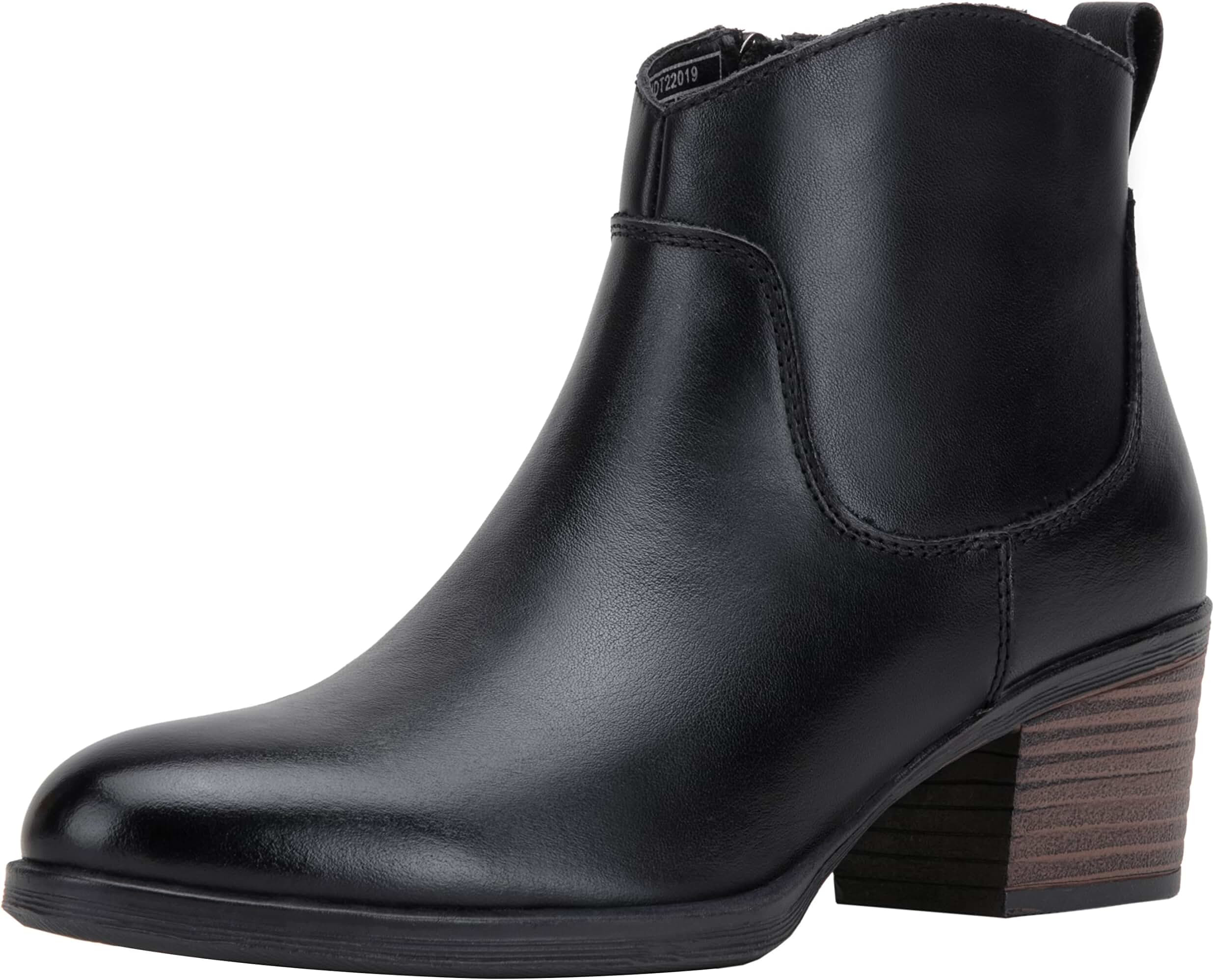 Vepose Women's Leather Ankle Boots, Low Heel Short Booties with Zipper | Amazon (US)