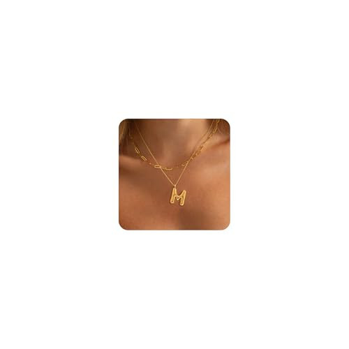 BAYLAY Bubble Necklace Letter - 18K Gold Plated Bubble Letter Necklace Gold Dainty Bubble M Letter Name Necklace Gold Initial Choker Necklace Layered Bubble Letter Necklace Gold Jewelry for Women | Amazon (US)