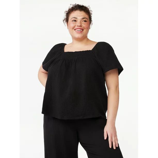 Joyspun Women's Puff Sleeve Gauze Sleep Top, Sizes S to 3X - Walmart.com | Walmart (US)