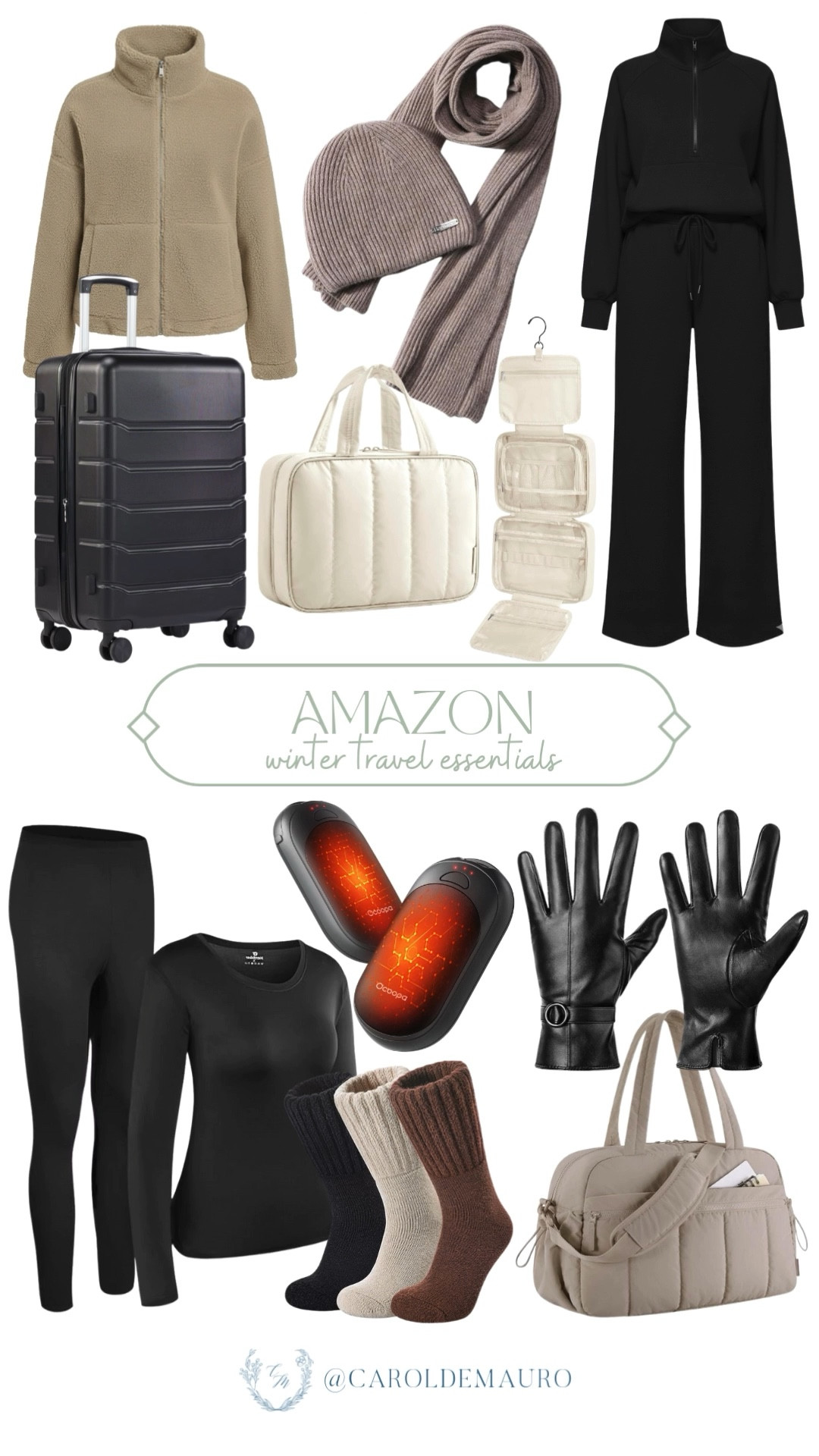Here's everything you need for your winter travels. Get this cozy matching set, sherpa jackets, hand warmers, socks, handgloves, duffel bag, and luggage – all from Amazon!

affordable finds, travel essentials, organization tips, packing list, jetsetter, cozy vibes, carry on, winter gear

#LTKSeasonal #LTKootd #LTKU