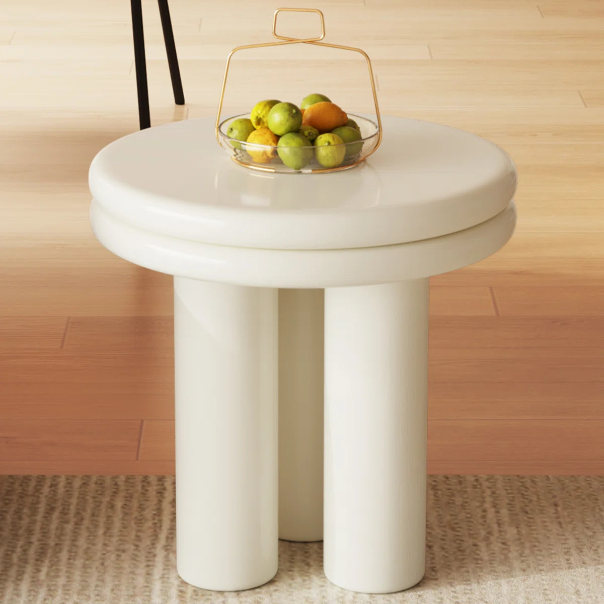 Round Side Table, Cream White End Table With 3 Legs, Living Room Sofa Table | Wayfair North America