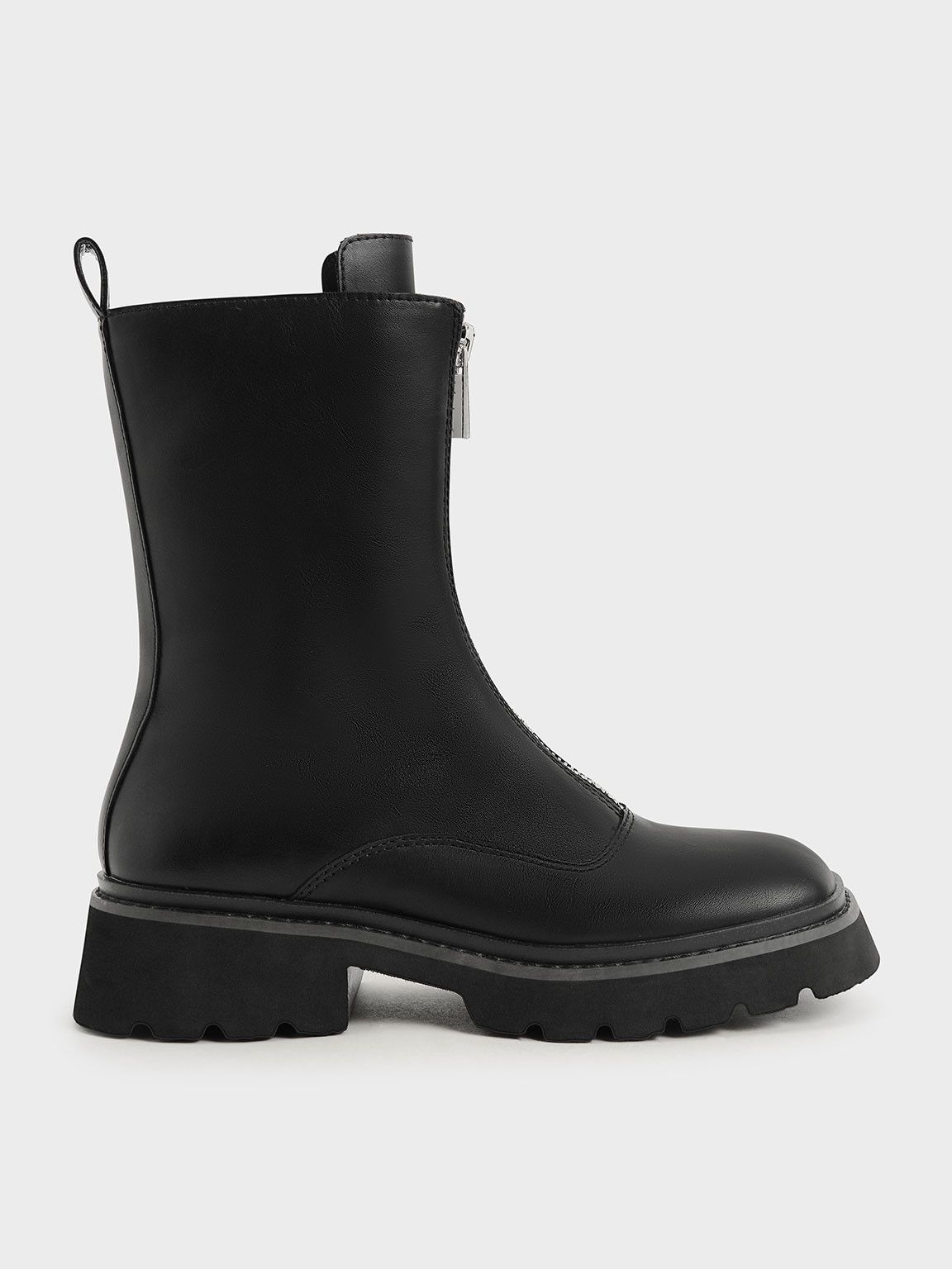 Black Billie Front-Zip Ankle Boots​ | CHARLES &amp; KEITH | Charles & Keith US