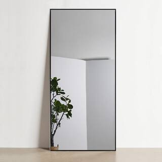 69 in. H x 32 in. W Rectangular Metal Black Wall Mirror | The Home Depot
