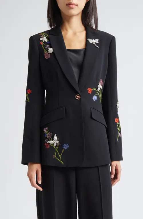 Cinq à Sept Whispering Vines Floral Embellished Blazer in Black at Nordstrom, Size 6 | Nordstrom