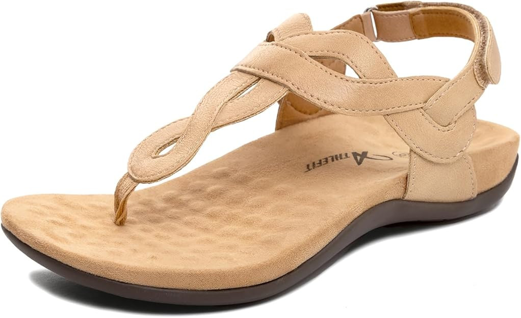Athlefit Women's Orthopedic Arch Support Sandals Comfortable Thong T-Strap Orthotic Casual Flat S... | Amazon (US)