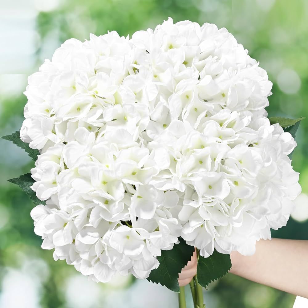 BLEUM CADE 4 Pcs White Hydrangea Artificial Flowers with Stems, 18In Large Fake White Flowers, Fa... | Amazon (US)